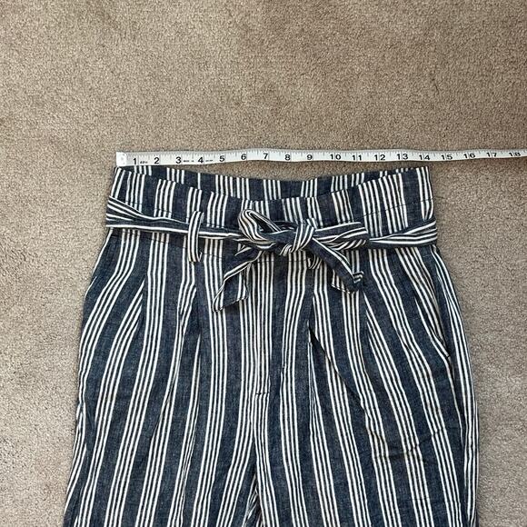 Madewell Linen Cotton Striped Paper Bag Tie Waist Barrel Leg Pants Size 2 Crop - Picture 5 of 7